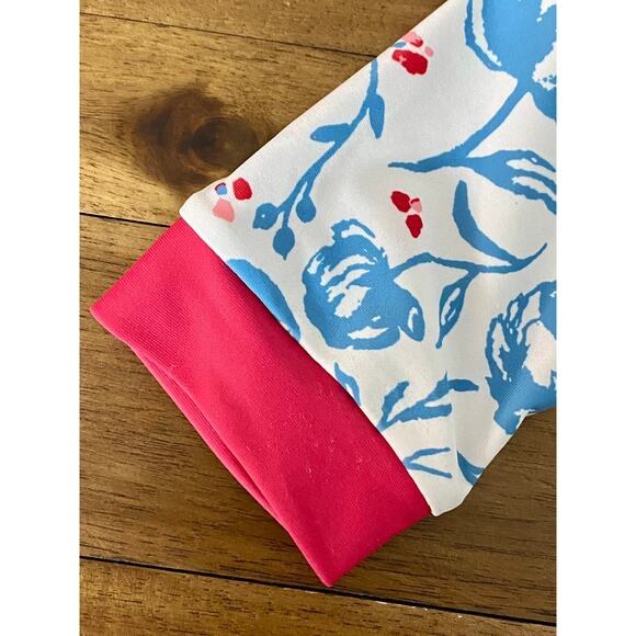 SweetHoney Micah Crop Rash Guard Swim Long Sleeve American Floral Red Blue Cream - Picture 5 of 10